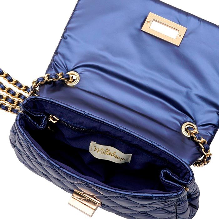 

Сумки Milledeux, Детская стеганая сумка на цепочке Milledeux, средняя, коллекция "Metallic", темно-синяя