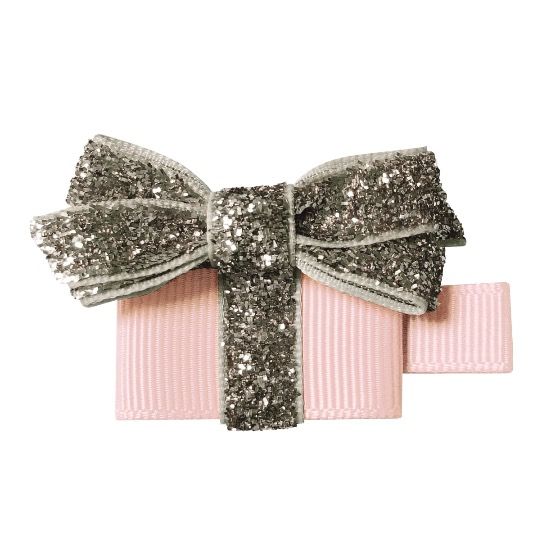 Заколка-зажим "Подарок", коллекция "Glitter", розовая с серебристым