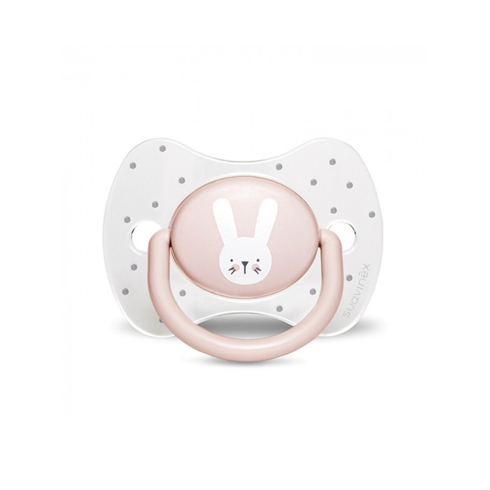 Пустышка Suavinex Hugge Baby "Розовый зайка", физиологическая силиконовая, 18-36 мес - фото №4