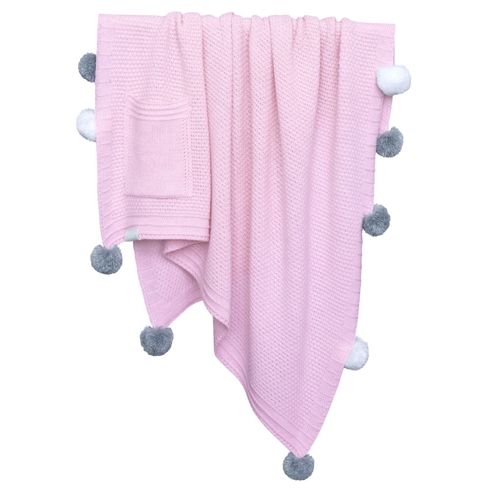 Плед Apero Knit с помпонами, розовый, 90 х 90 см