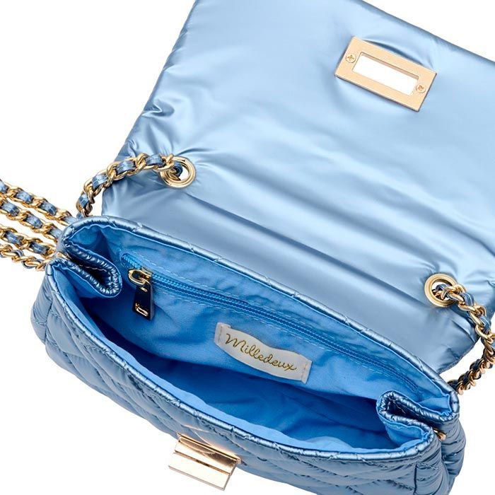 Детская стеганая сумка на цепочке Milledeux, средняя, коллекция "Metallic", дымчато-голубая