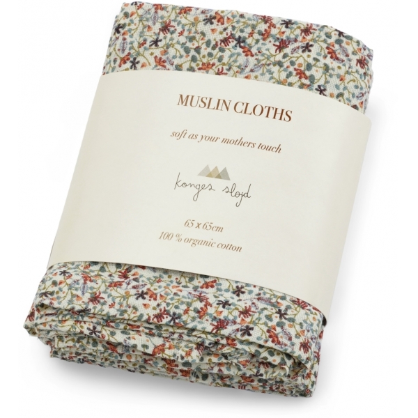 Набор муслиновых пеленок Konges Slojd "Louloudi", 3 шт, осенние цветы - фото №2