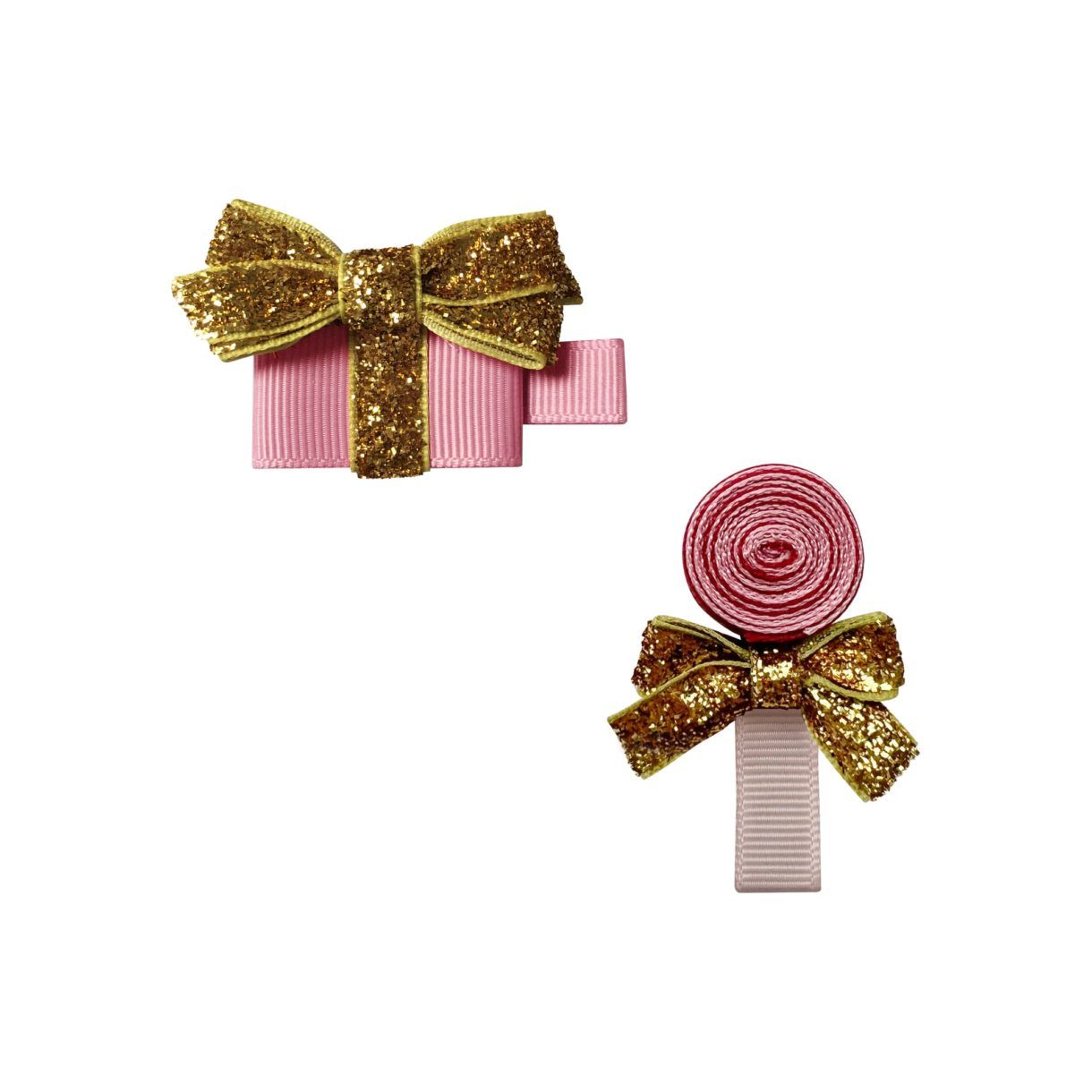 Набор заколок-зажимов A248 "Подарок и леденец" коллекция "Fairytale Christmas", розовый с золотисты