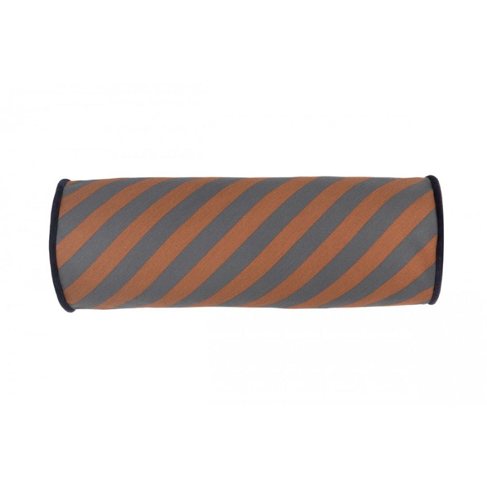 Подушка Nobodinoz "Majestic Cylindric Cushion Blue Brown Stripes", коричневая полоска, 50 х 18 см - фото №4