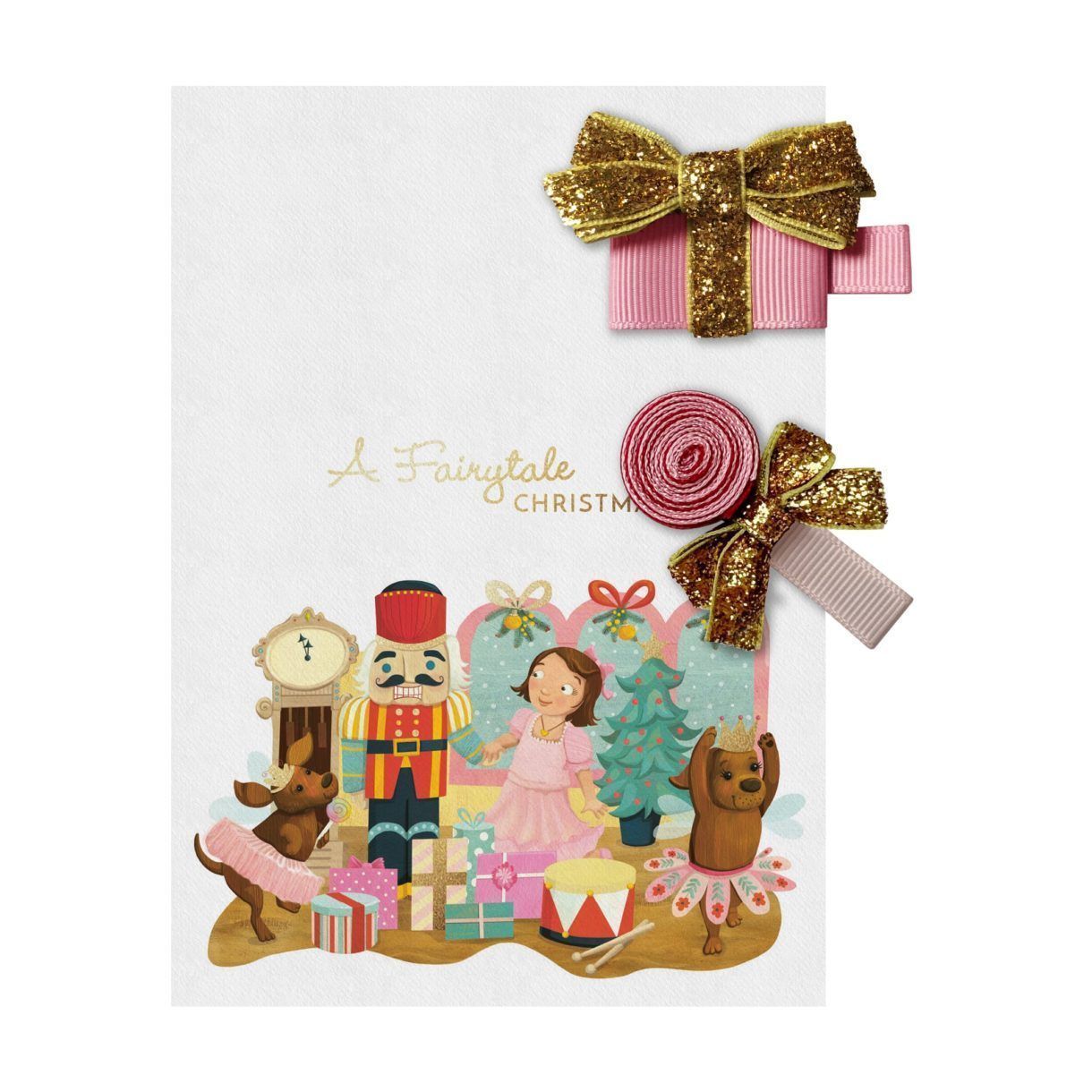 Набор заколок-зажимов A248 "Подарок и леденец" коллекция "Fairytale Christmas", розовый с золотистым