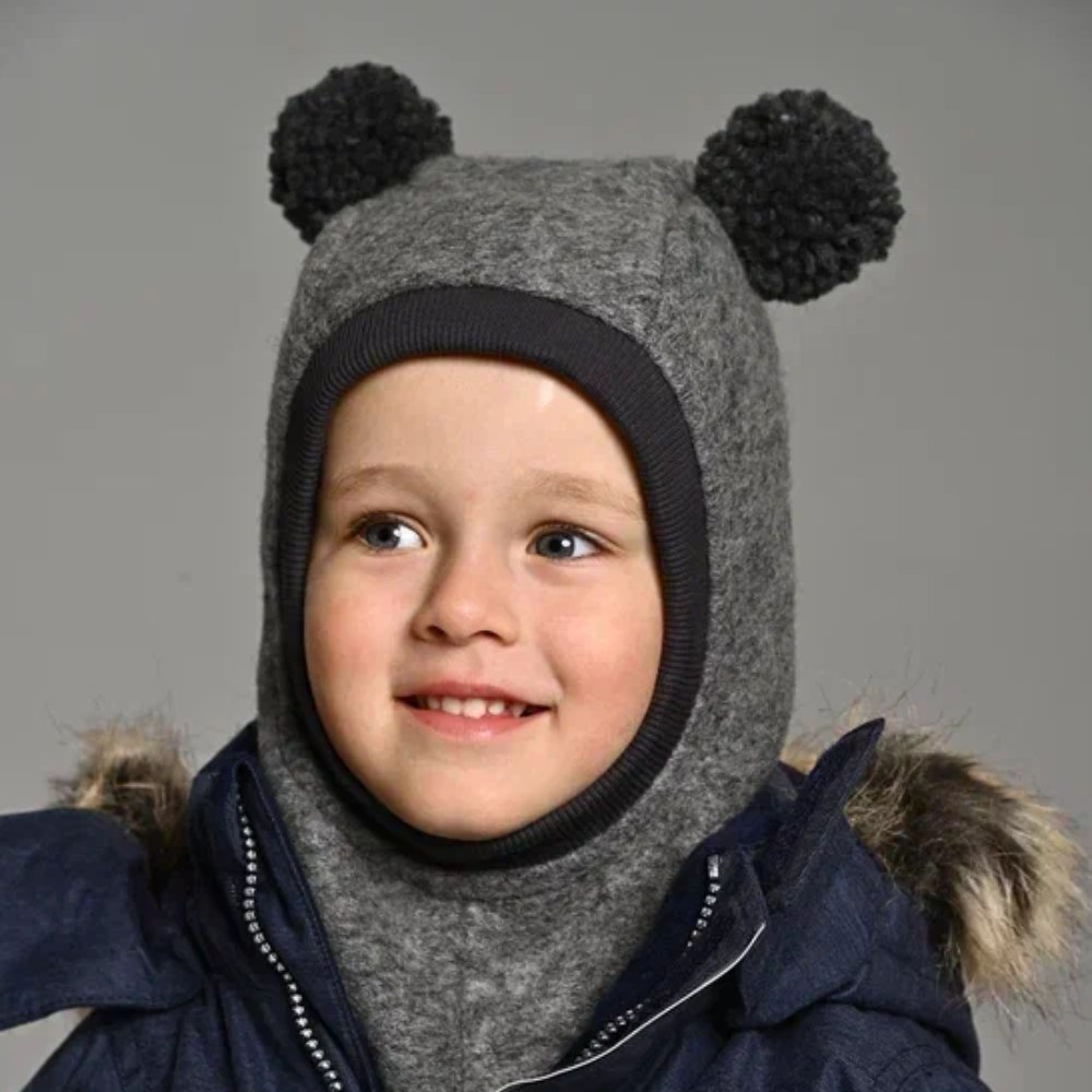 Шапка-шлем Peppihat "Bear pompons", серый - фото №1