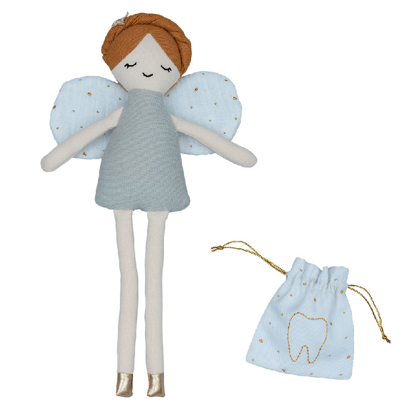 Текстильная кукла Fabelab "Зубная фея с мешочком для зубика", нежно-голубая, 28 см