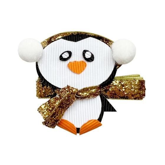 Заколка-зажим "Пингвин в наушниках", коллекция "Penguin", золотистая