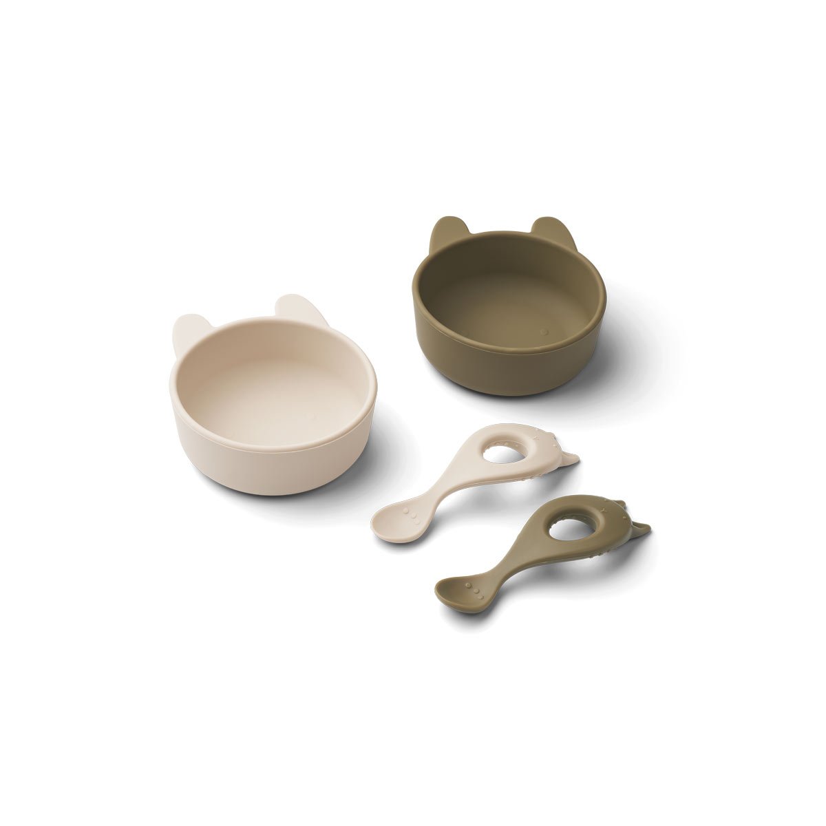 Набор детской посуды Liewood из силикона "Кролик", 2 шт, песочный микс c хаки