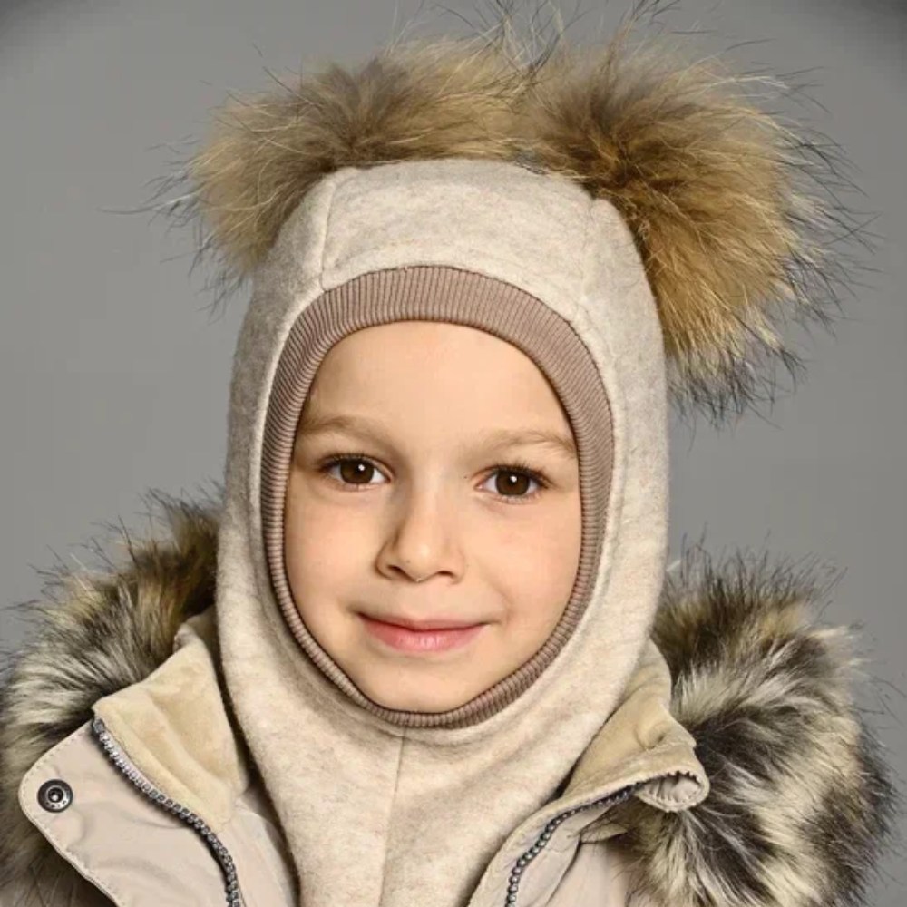 Шапка-шлем Peppihat "Double fur", бежевый - фото №1