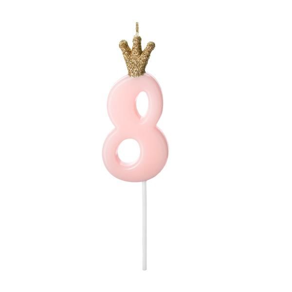 Свеча-цифра Party Deco "8", розовая с короной