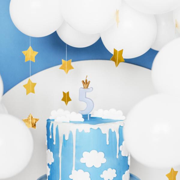 

Для праздника Party Deco, Свеча-цифра Party Deco "5", голубая с короной