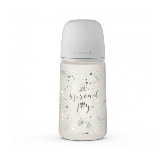 

Бутылка Suavinex "Spread Joy", с мягкой физиологической силиконовой соской, серебряная, 270 мл
