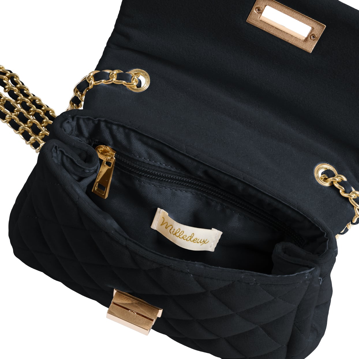 Детская стеганая сумка на цепочке Milledeux, средняя, бархатная, черная