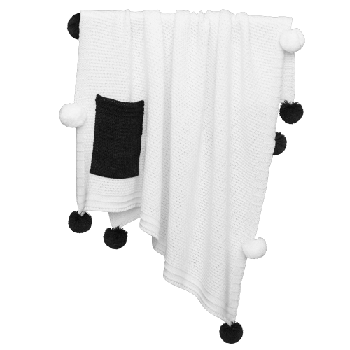Плед Apero Knit с помпонами, черно-белый, 90 х 90 см