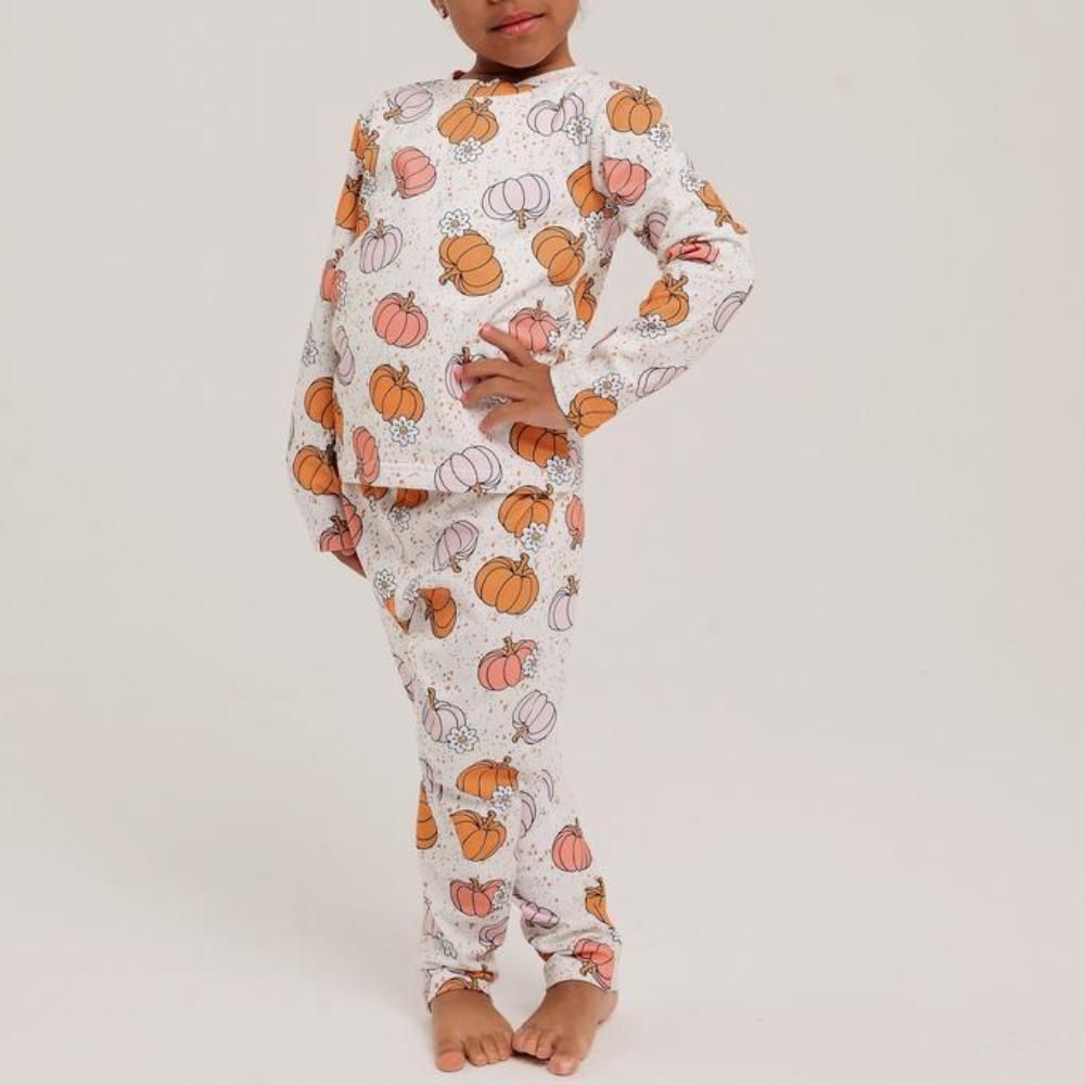 Пижама с длинным рукавом HOLIVIN "Тыква/цветы", бежевая
