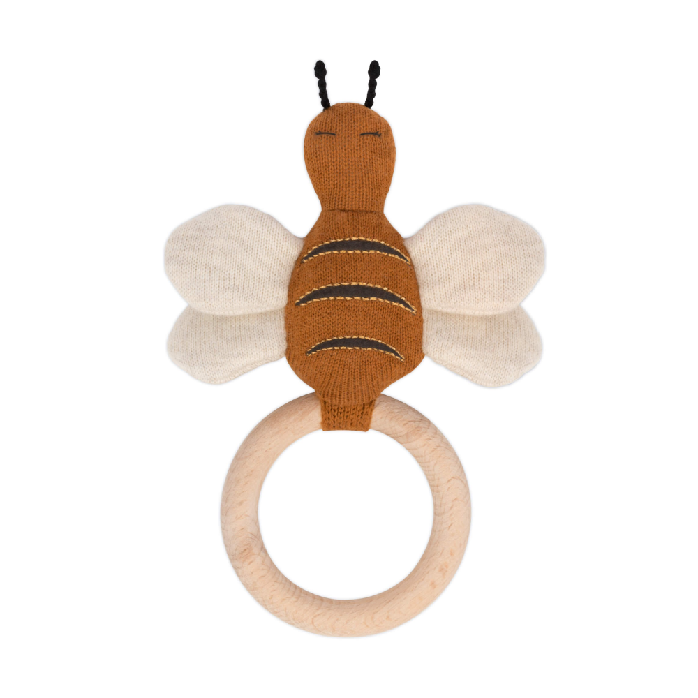 Вязаная погремушка на кольце Baby Bello "Пчела Betty", коричневая