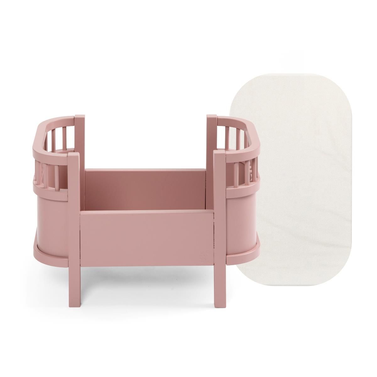 Деревянная кроватка для кукол Sebra c матрасом, розовая