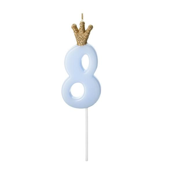 Свеча-цифра Party Deco "8", голубая с короной