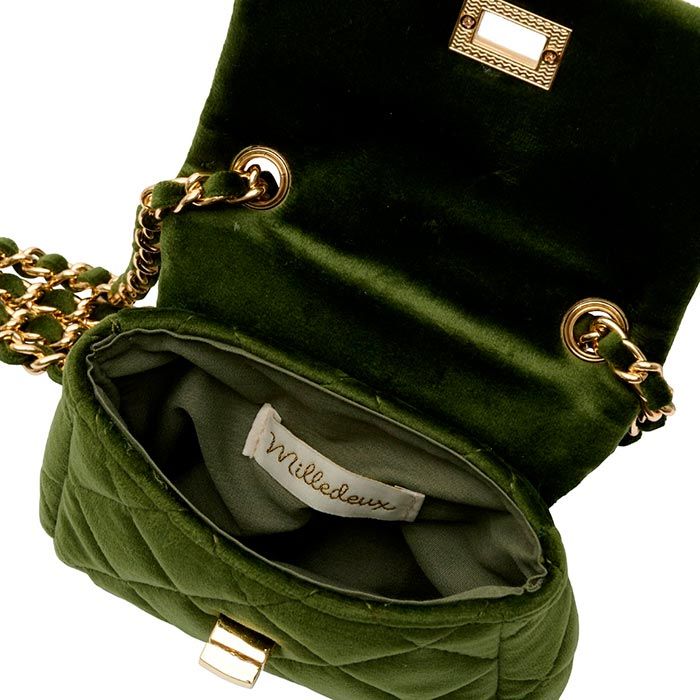 

Сумки Milledeux, Детская стеганая сумка на цепочке Milledeux, маленькая, бархатная, оливковая