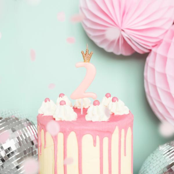 

Для праздника Party Deco, Свеча-цифра Party Deco "2", розовая с короной