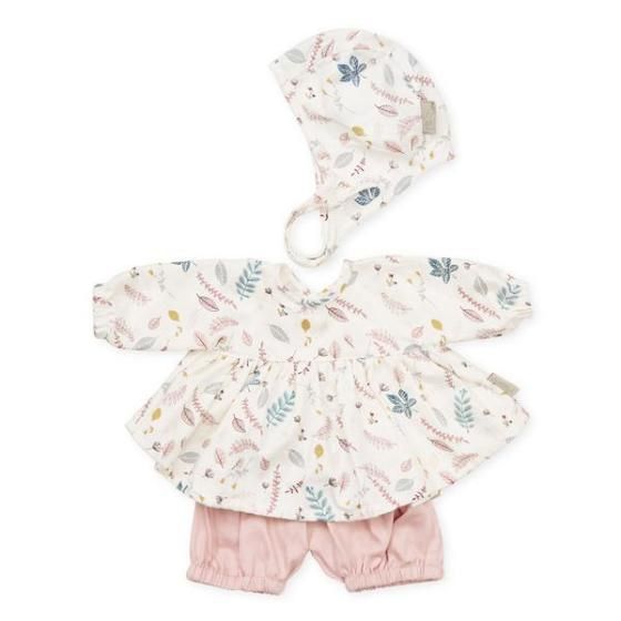 Комплект одежды с чепчиком для кукол Cam Cam Copenhagen, белый с листочками и розовый