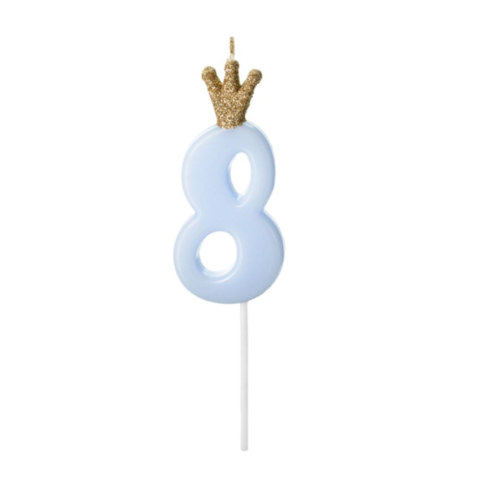 Свеча-цифра Party Deco "8", голубая с короной - фото №1
