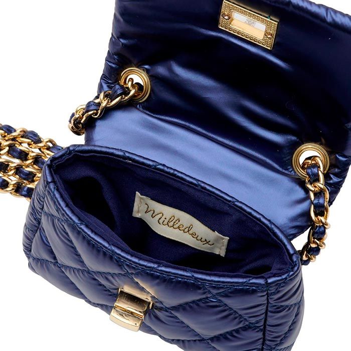Детская стеганая сумка на цепочке Milledeux, маленькая, коллекция "Metallic", темно-синяя