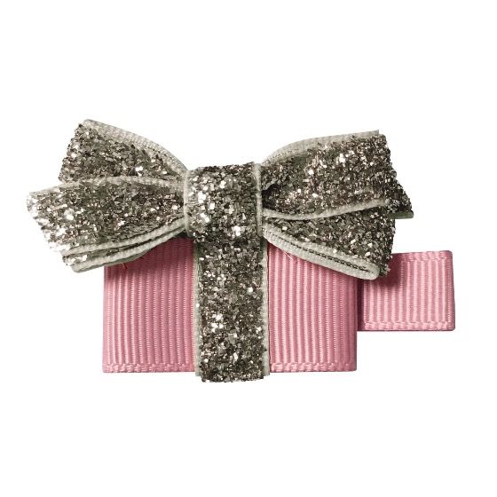 Заколка-зажим "Подарок", коллекция "Glitter", кварцевый розовый с серебристым