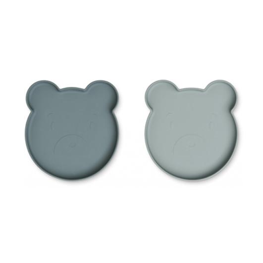Набор детских тарелок Liewood из силикона "Mедведь", 2 шт, голубой микс