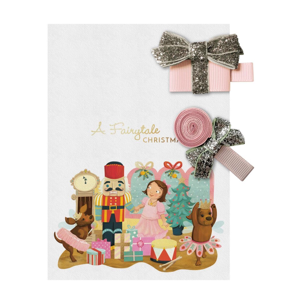 Набор зажимов A249 "Подарок и леденец" коллекция "Fairytale Christmas", розовый с серебристым