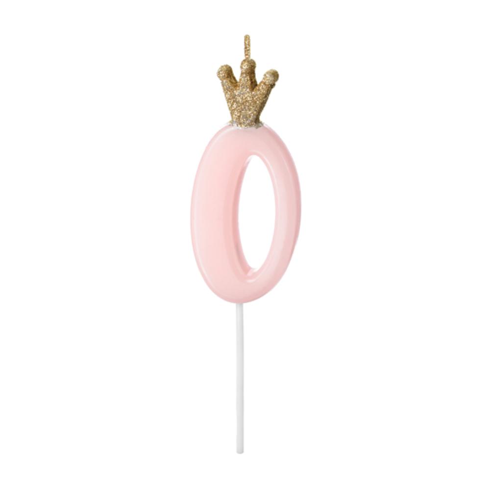 Свеча-цифра Party Deco "0", розовая с короной - фото №1