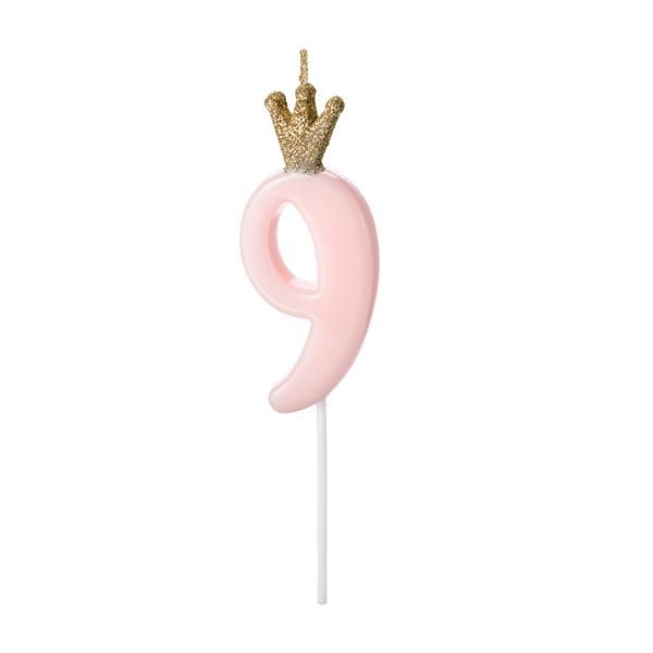 Свеча-цифра Party Deco "9", розовая с короной