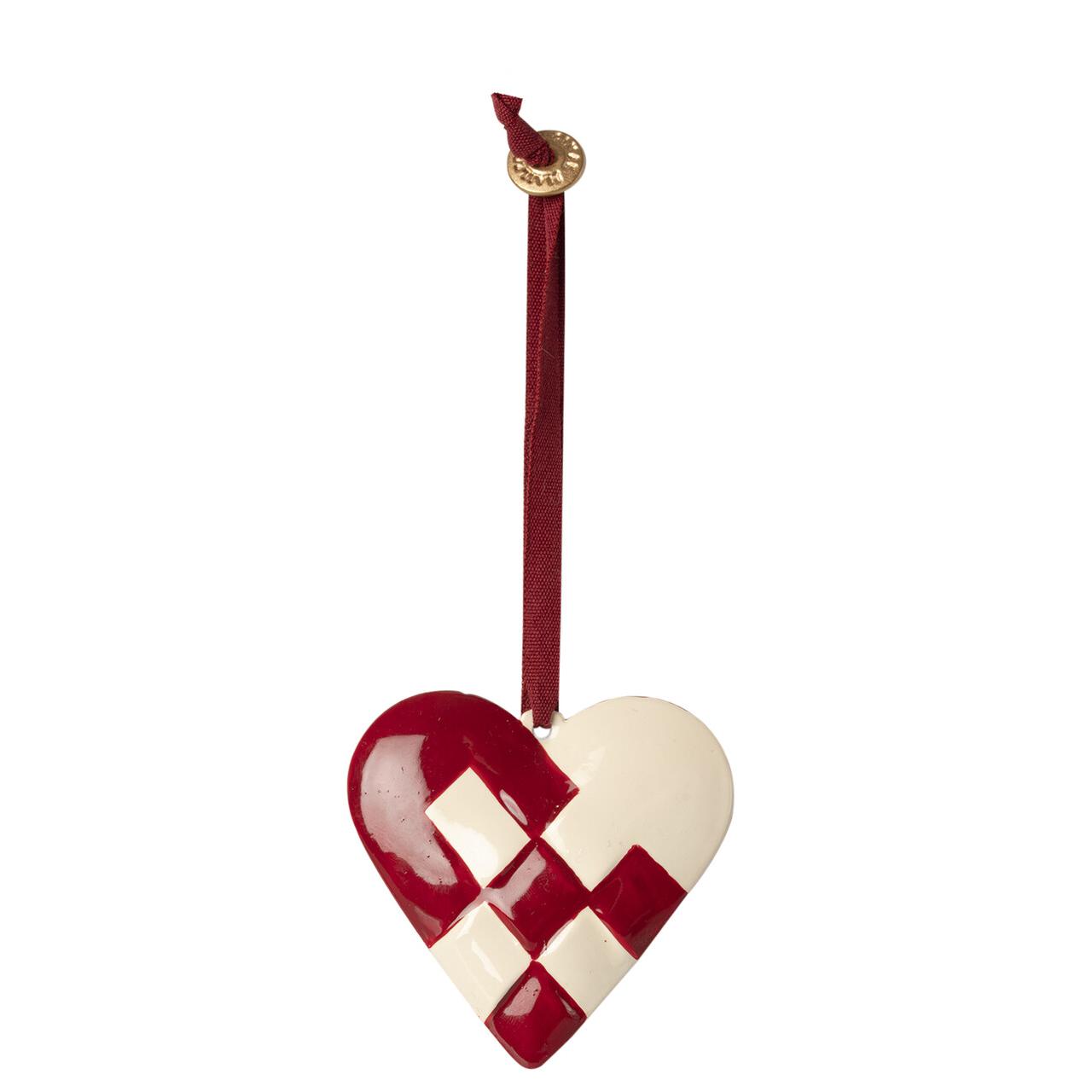 Металлическая елочная игрушка "Плетеное сердце", красное, '21