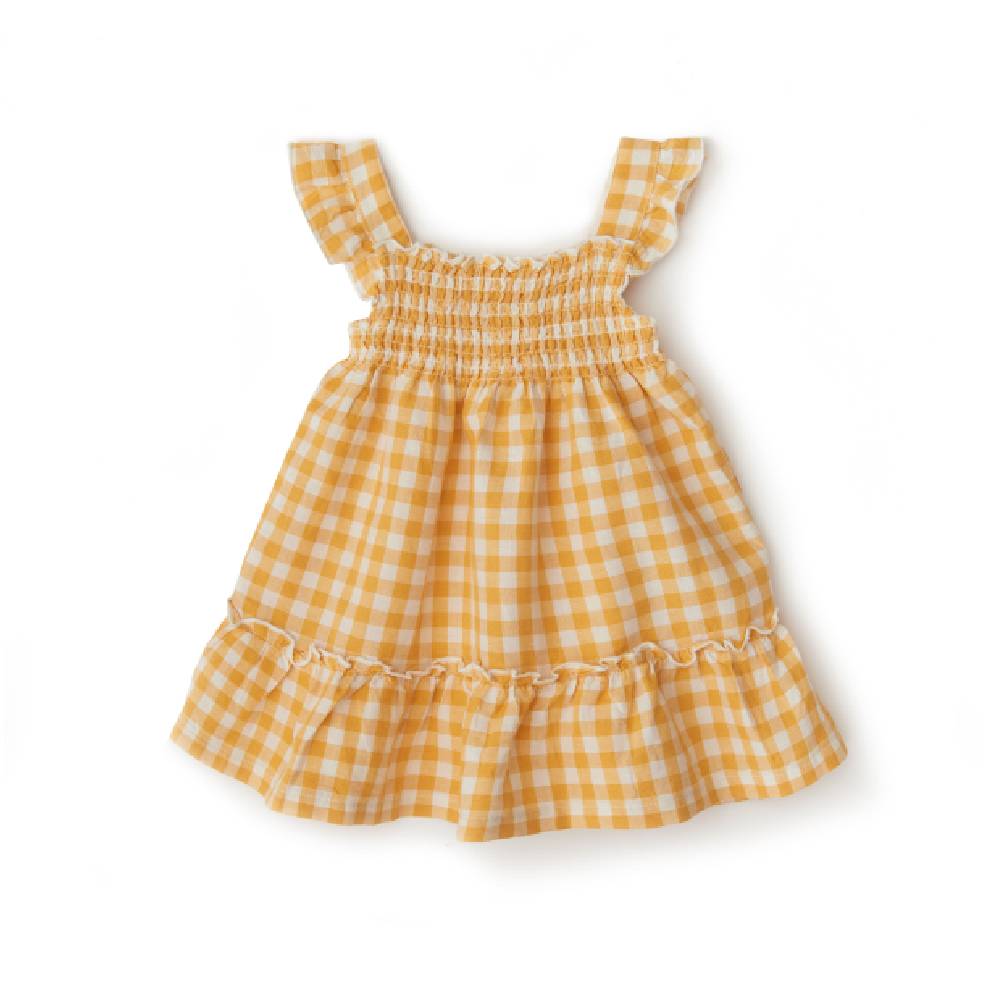 Платье на резинке Babybu "Pineapple Gingham", жёлтое - фото №1