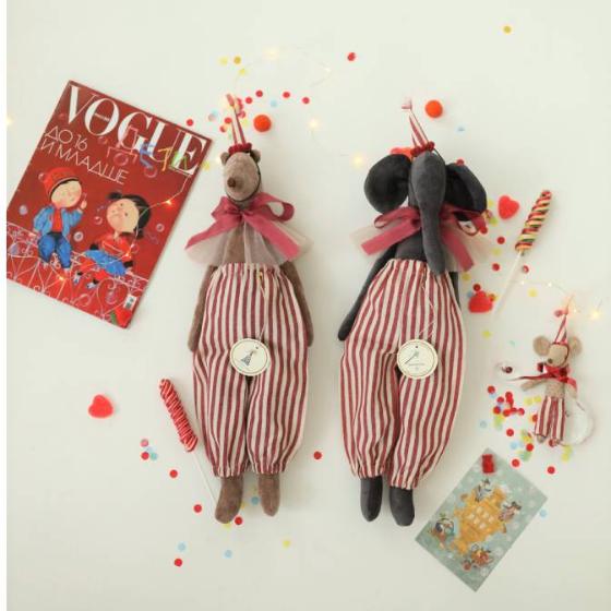 Слоник Pomponi Toys "Grey Red Stripe", серый, 45 см