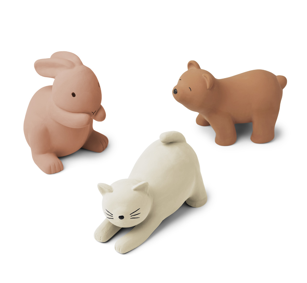 Набор игрушек для ванной LIEWOOD "Кот, кролик и медведь", мульти микс с розовым - фото №1