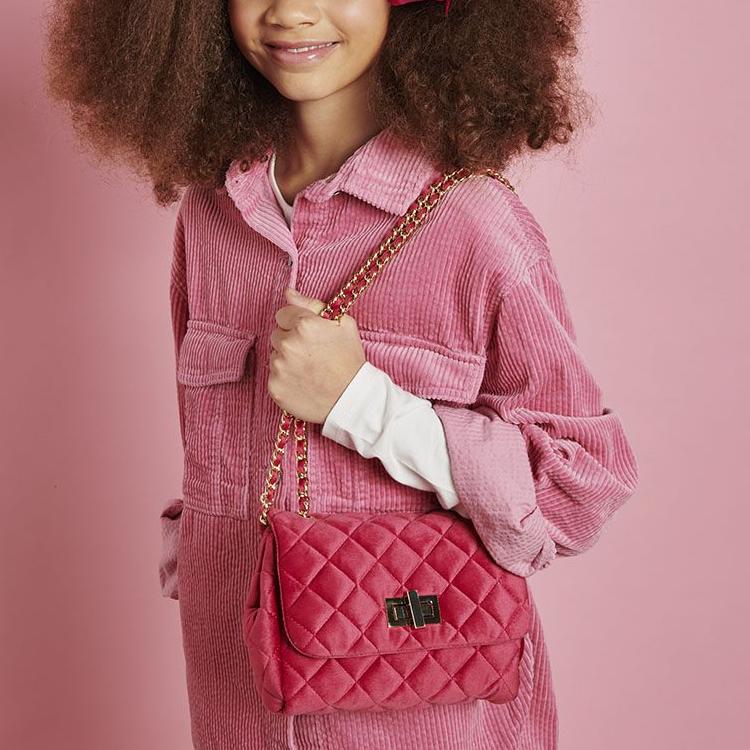 Детская стеганая сумка на цепочке Milledeux, средняя, бархатная, розовая азалия