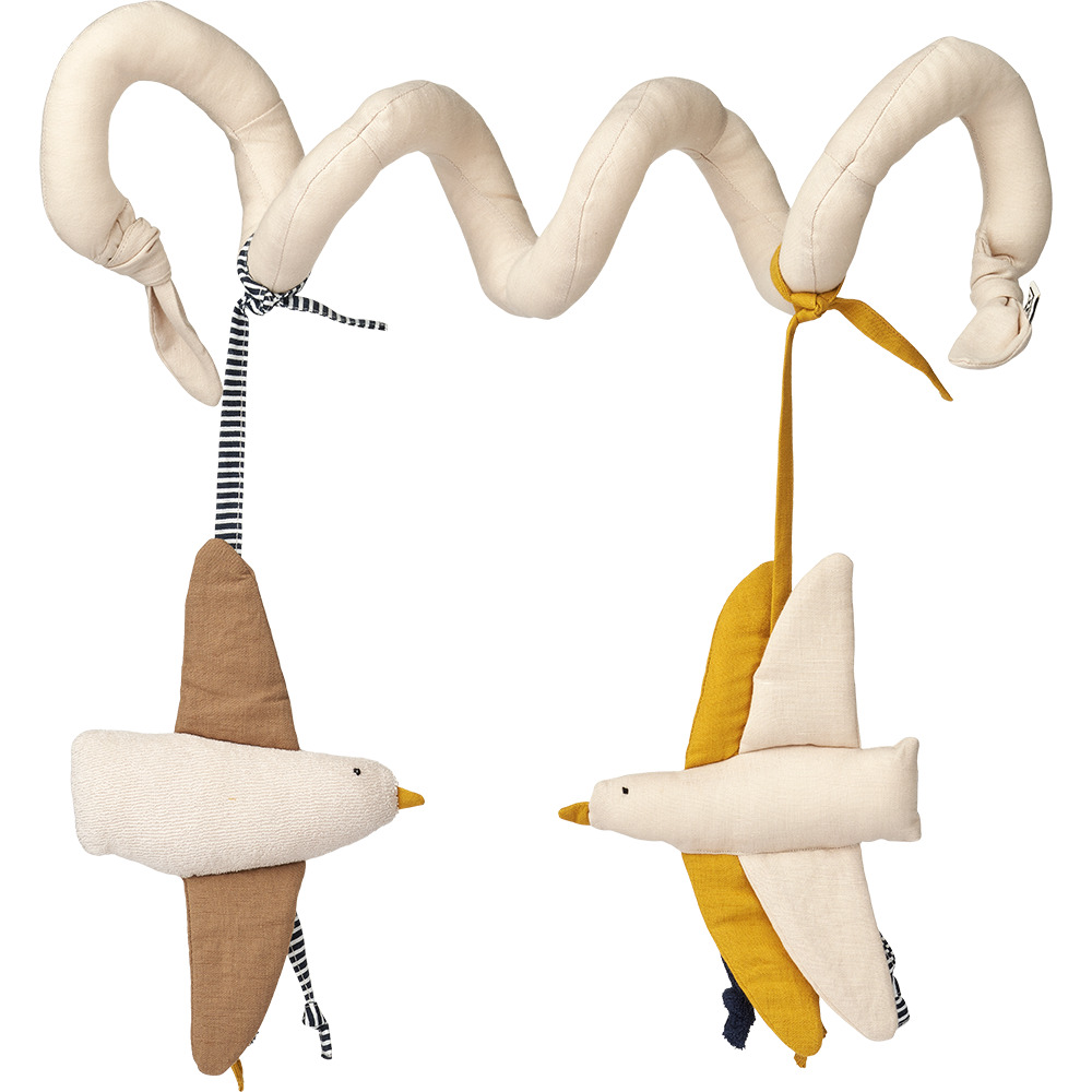 Текстильная развивающая спираль LIEWOOD "Птицы Wira", лимонная с песочным - фото №1