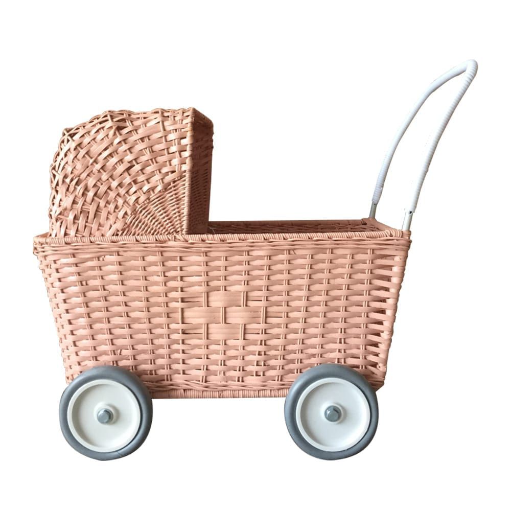 Плетеная коляска для кукол Olli Ella, розовая