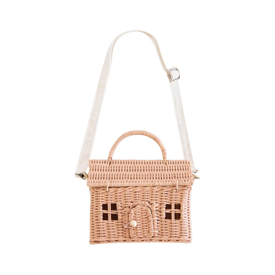 Плетеная сумка в виде домика Olli Ella "Casa", розовая