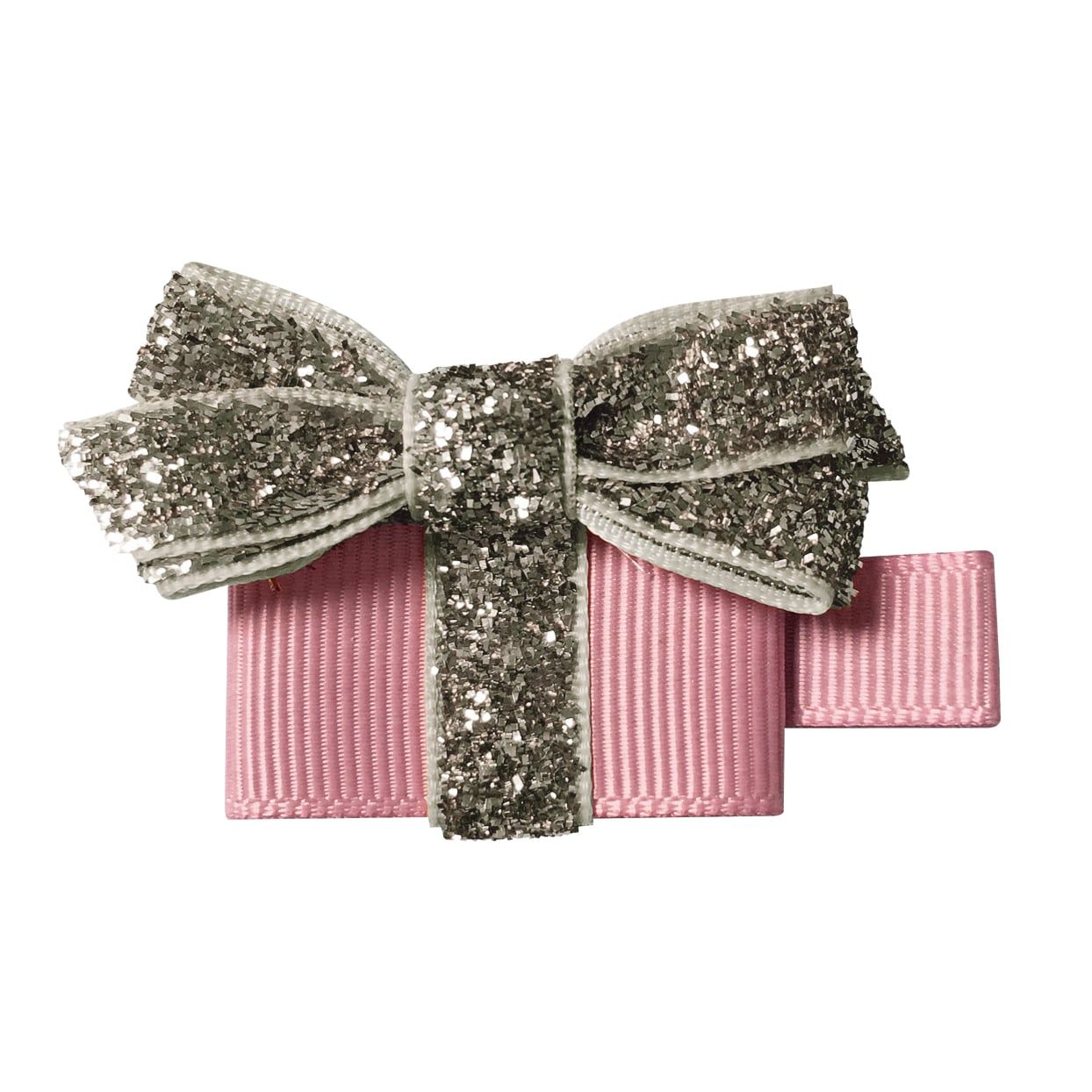 Заколка-зажим "Подарок", коллекция "Glitter", кварцевый розовый с серебристым