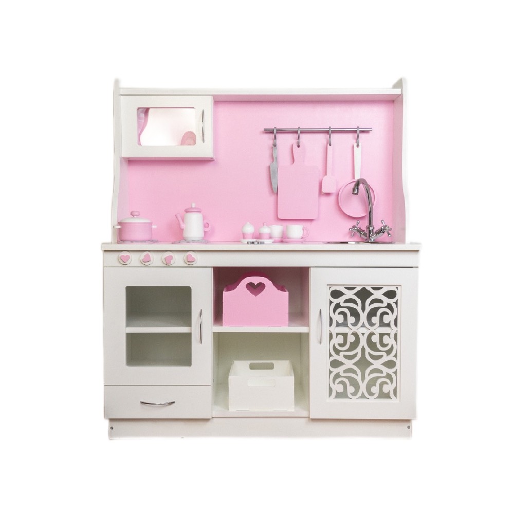 Кухня игровая Carolon, с набором посуды, бело-розовая