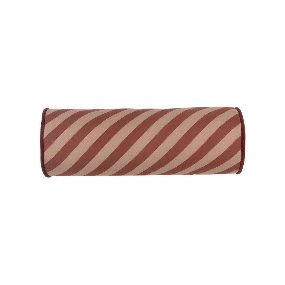 Подушка Nobodinoz "Majestic Cylindric Cushion Marsala Taupe Stripes", полоска марсала, 50 х 18 см - фото №1