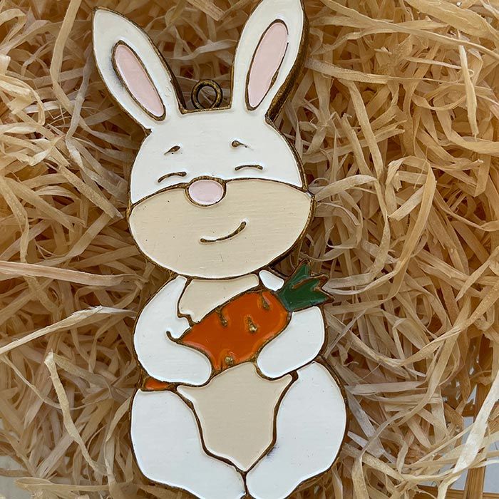 Елочная игрушка Wood For Mood "Кролик с морковкой"