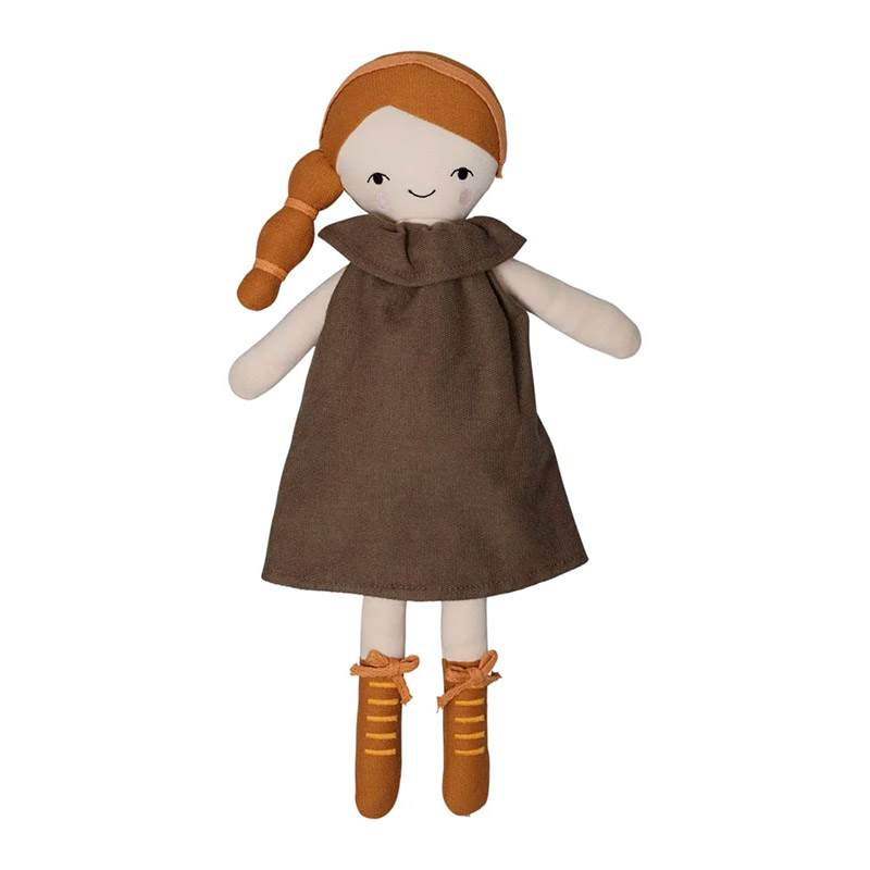 Текстильная кукла Fabelab "Acorn", в коричневом платье, 40 см