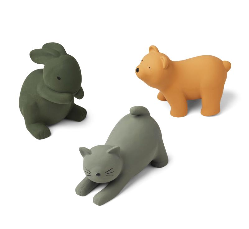 

Набор игрушек для ванной LIEWOOD "Кот, кролик и медведь", мульти микс с зеленым