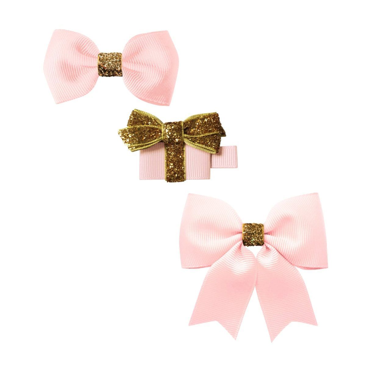 Набор заколок A250 "Бантики и подарок", коллекция "Classic Christmas", светло-розовый с золотистым