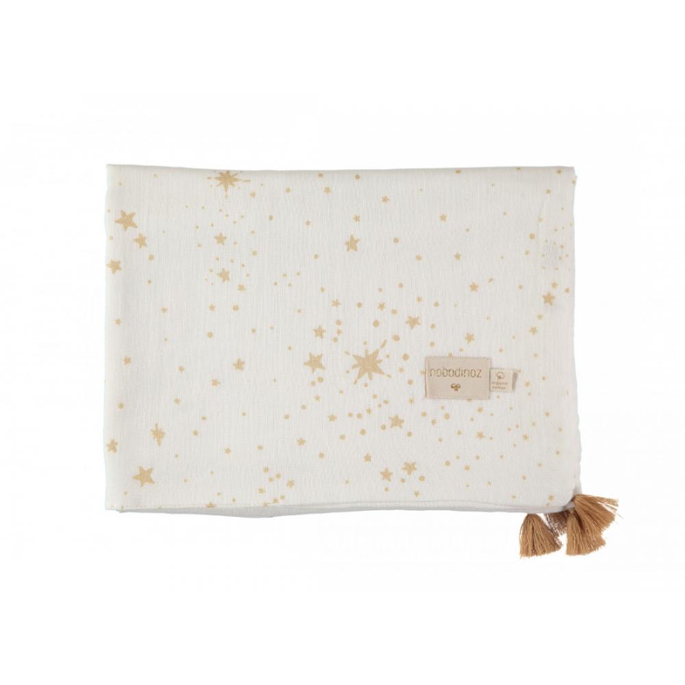 Легкое одеяло Nobodinoz "Treasure Gold Stella/White", россыпь звезд с кремовым, 100 x 70 см - фото №1