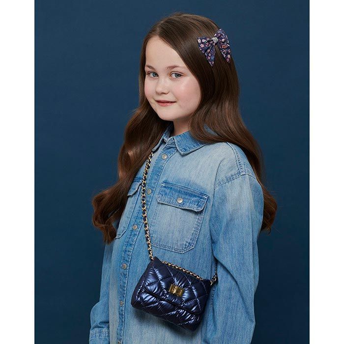 Детская стеганая сумка на цепочке Milledeux, маленькая, коллекция "Metallic", темно-синяя